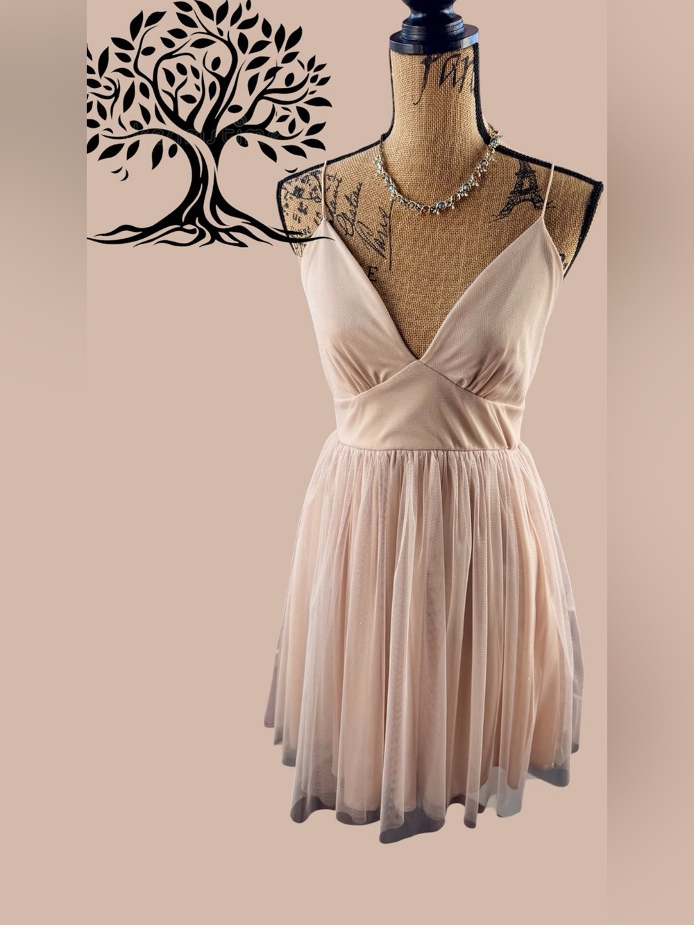 Blush Pink Spaghetti-Strap Tulle Party Dress